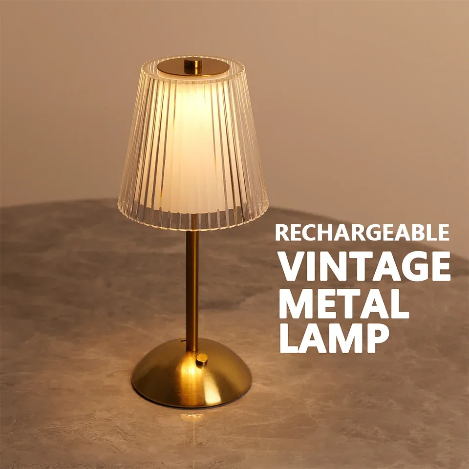 Rechargeable LED Table Lamp with Touch Sensor, Nordic Style Dimming Bedside Light for Home, Restaurant, Bar, Hotel - Metal & Acrylic, 3 Color Modes thumbnail 1
