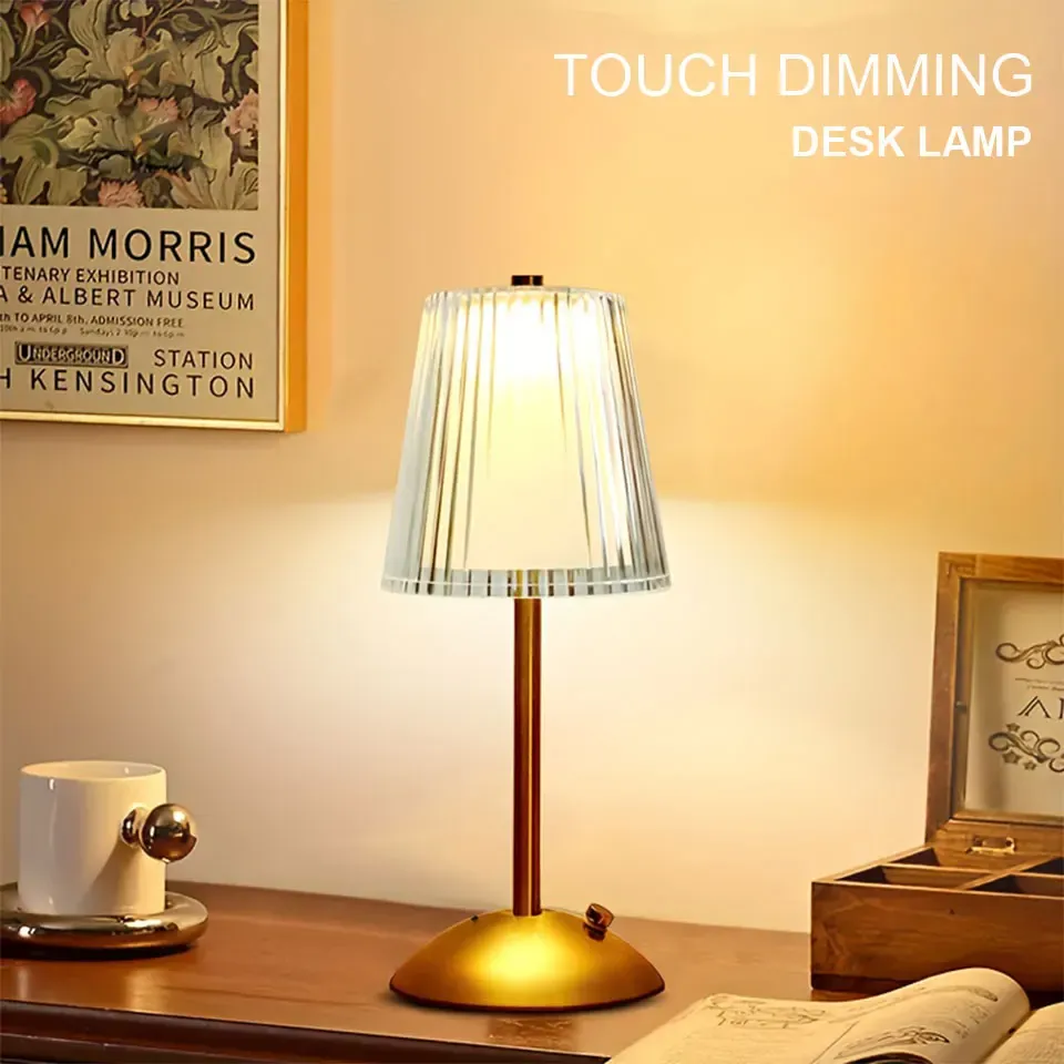 Rechargeable LED Table Lamp with Touch Sensor, Nordic Style Dimming Bedside Light for Home, Restaurant, Bar, Hotel - Metal & Acrylic, 3 Color Modes showcase 1