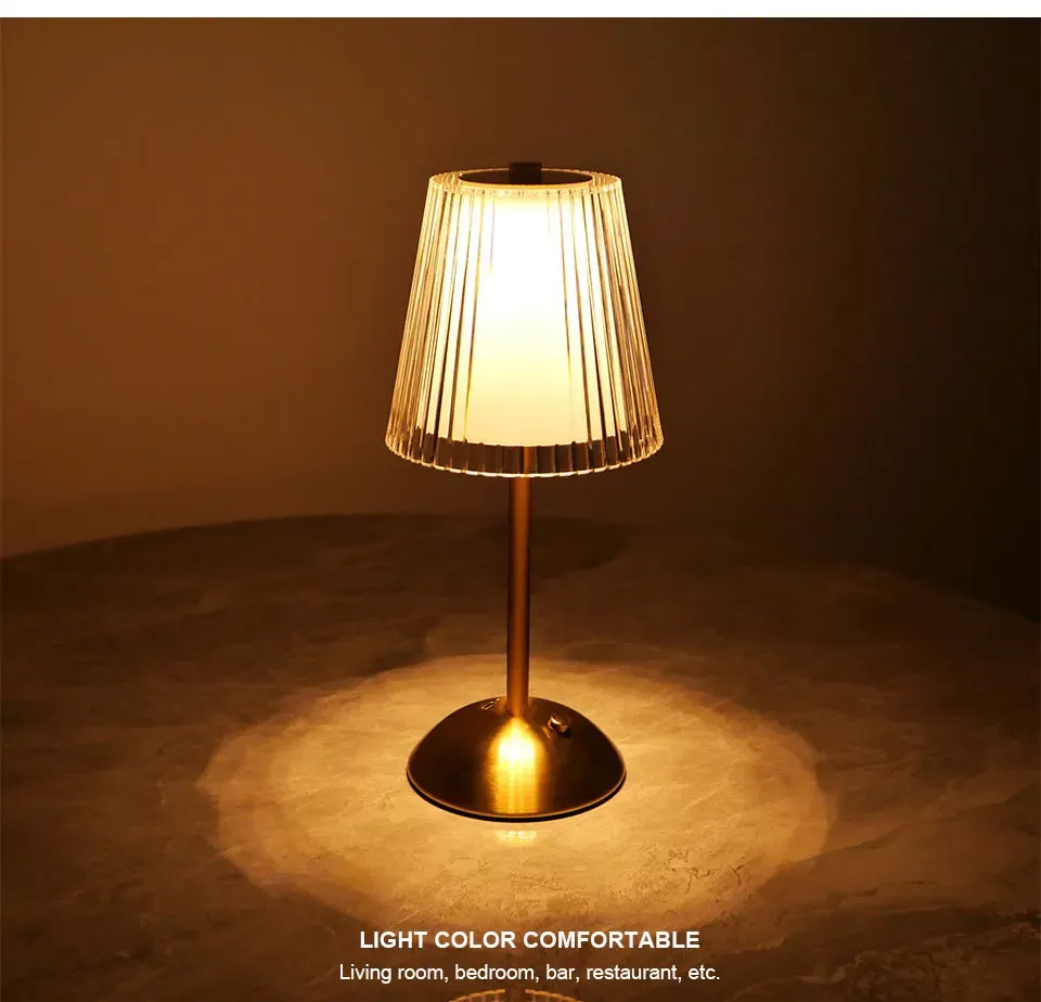 Rechargeable LED Table Lamp with Touch Sensor, Nordic Style Dimming Bedside Light for Home, Restaurant, Bar, Hotel - Metal & Acrylic, 3 Color Modes showcase 8