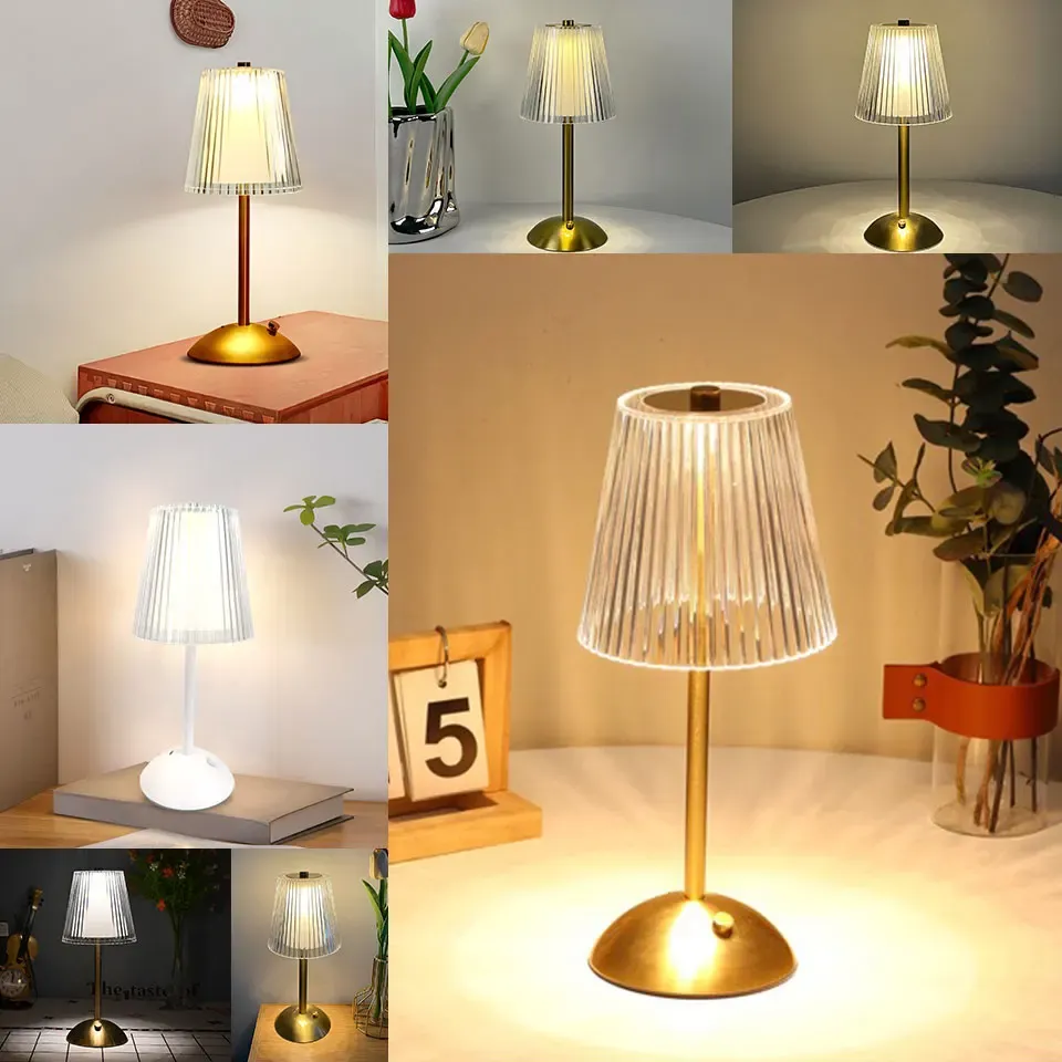 Rechargeable LED Table Lamp with Touch Sensor, Nordic Style Dimming Bedside Light for Home, Restaurant, Bar, Hotel - Metal & Acrylic, 3 Color Modes thumbnail 6