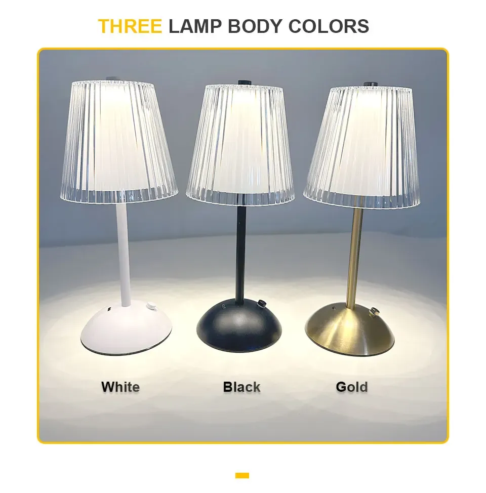 Rechargeable LED Table Lamp with Touch Sensor, Nordic Style Dimming Bedside Light for Home, Restaurant, Bar, Hotel - Metal & Acrylic, 3 Color Modes showcase 2