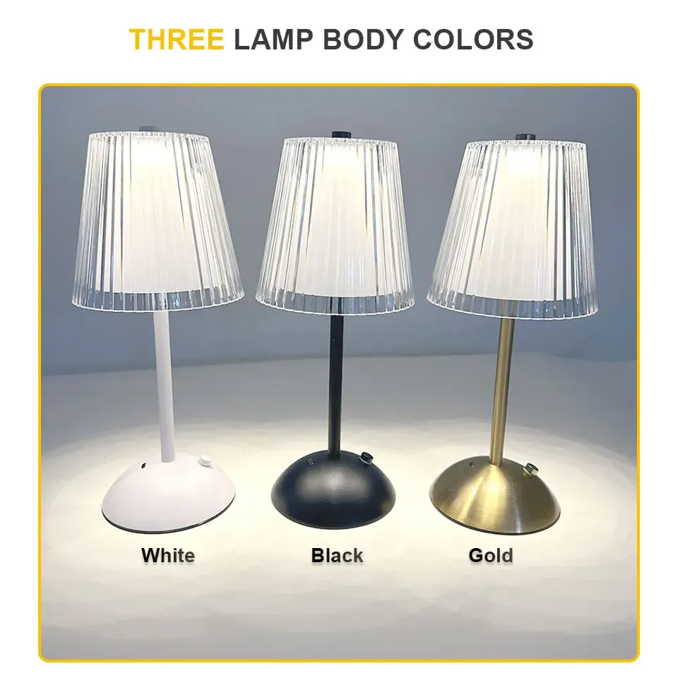 Rechargeable LED Table Lamp with Touch Sensor, Nordic Style Dimming Bedside Light for Home, Restaurant, Bar, Hotel - Metal & Acrylic, 3 Color Modes thumbnail 5