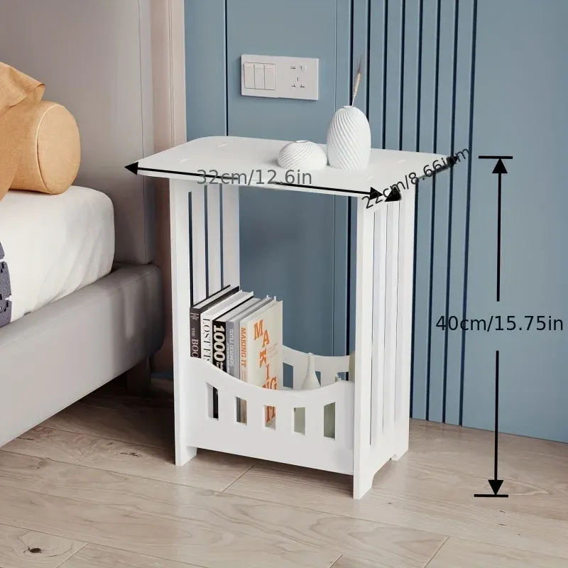 Modern Nordic Storage Side Table | Minimalist Scandinavian End Table Nightstand with Open Shelf | Compact Bedside Cabinet for Living Room Bedroom Furniture thumbnail 5
