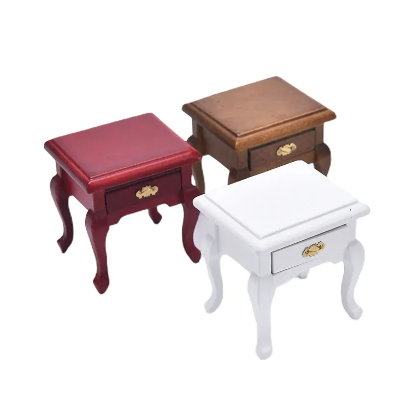 1:12 Scale Dollhouse Miniature Wooden Bedside Cabinet with Drawer - Exquisite Handmade Nightstand for Dollhouse Furniture Decor thumbnail 1