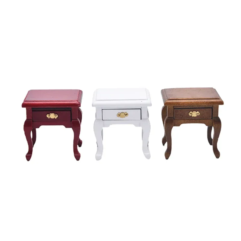 1:12 Scale Dollhouse Miniature Wooden Bedside Cabinet with Drawer - Exquisite Handmade Nightstand for Dollhouse Furniture Decor thumbnail 2