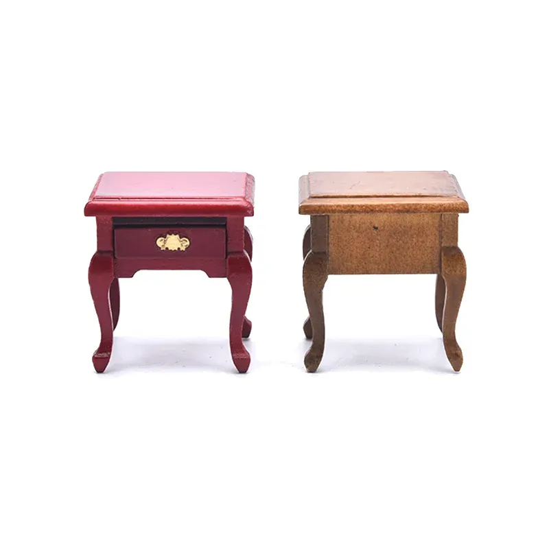 1:12 Scale Dollhouse Miniature Wooden Bedside Cabinet with Drawer - Exquisite Handmade Nightstand for Dollhouse Furniture Decor thumbnail 4