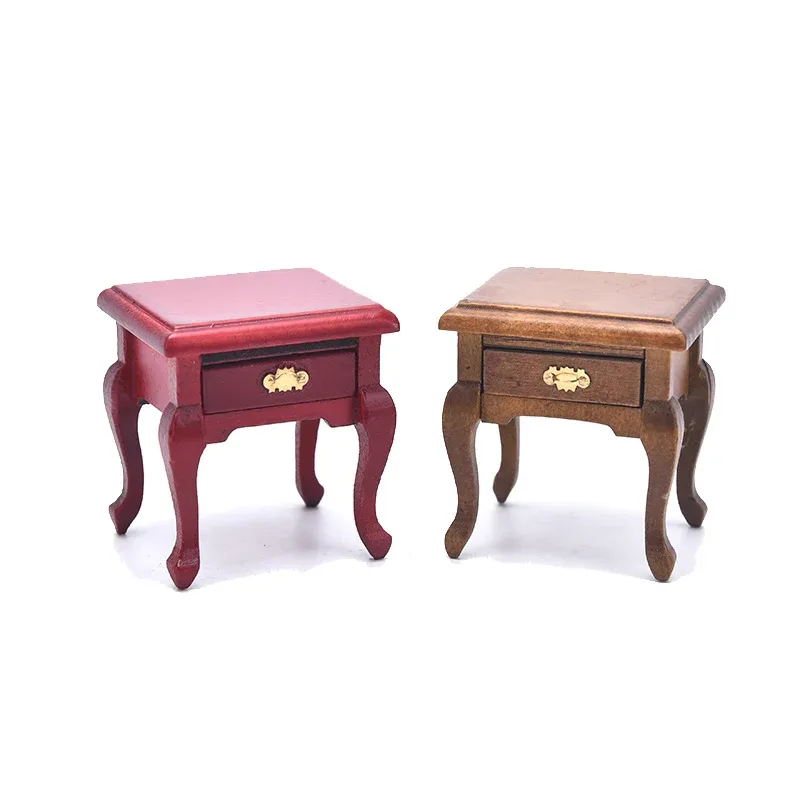 1:12 Scale Dollhouse Miniature Wooden Bedside Cabinet with Drawer - Exquisite Handmade Nightstand for Dollhouse Furniture Decor thumbnail 3