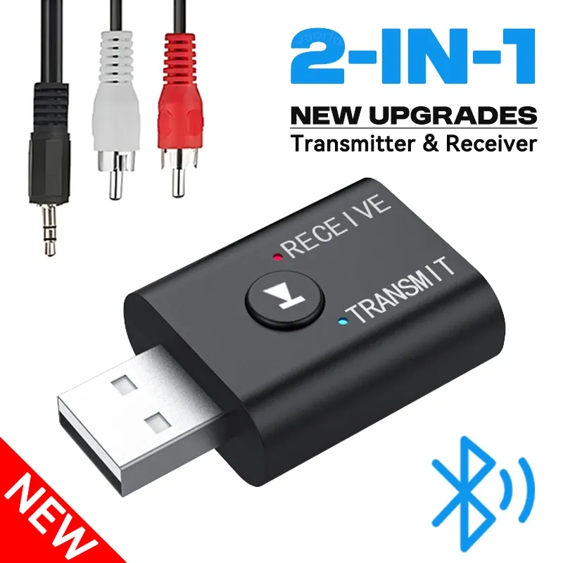 2-in-1 Bluetooth 5.0 Audio Receiver Transmitter, 3.5mm AUX USB Stereo Music Wireless Adapter with Mic for Car Speaker TV PC thumbnail 1