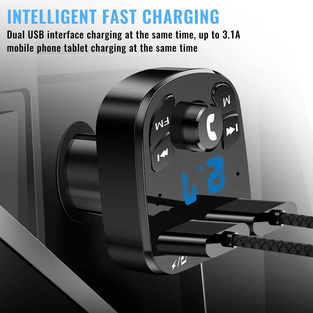 Bluetooth 5.0 Car FM Transmitter Kit with Dual USB Car Charger, Hands-Free Calling, MP3 Player Adapter, Supports Aux Input for Enhanced Audio showcase 4