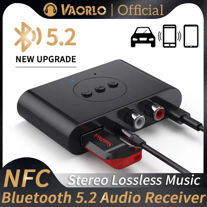 Bluetooth 5.2 NFC Wireless Audio Receiver Adapter with Microphone for Car Speaker Amplifier, 3.5mm AUX & RCA Input, USB Powered Music Streaming thumbnail 1