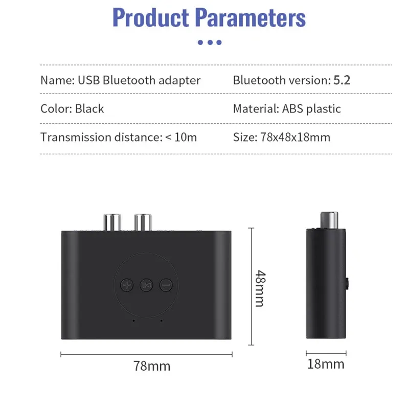 Bluetooth 5.2 NFC Wireless Audio Receiver Adapter with Microphone for Car Speaker Amplifier, 3.5mm AUX & RCA Input, USB Powered Music Streaming thumbnail 5
