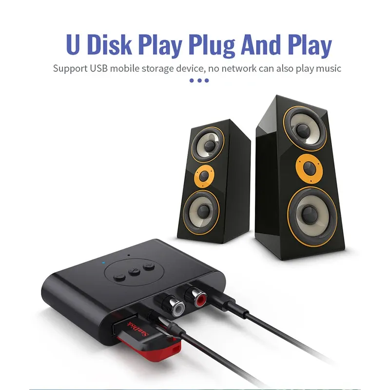 Bluetooth 5.2 NFC Wireless Audio Receiver Adapter with Microphone for Car Speaker Amplifier, 3.5mm AUX & RCA Input, USB Powered Music Streaming thumbnail 3