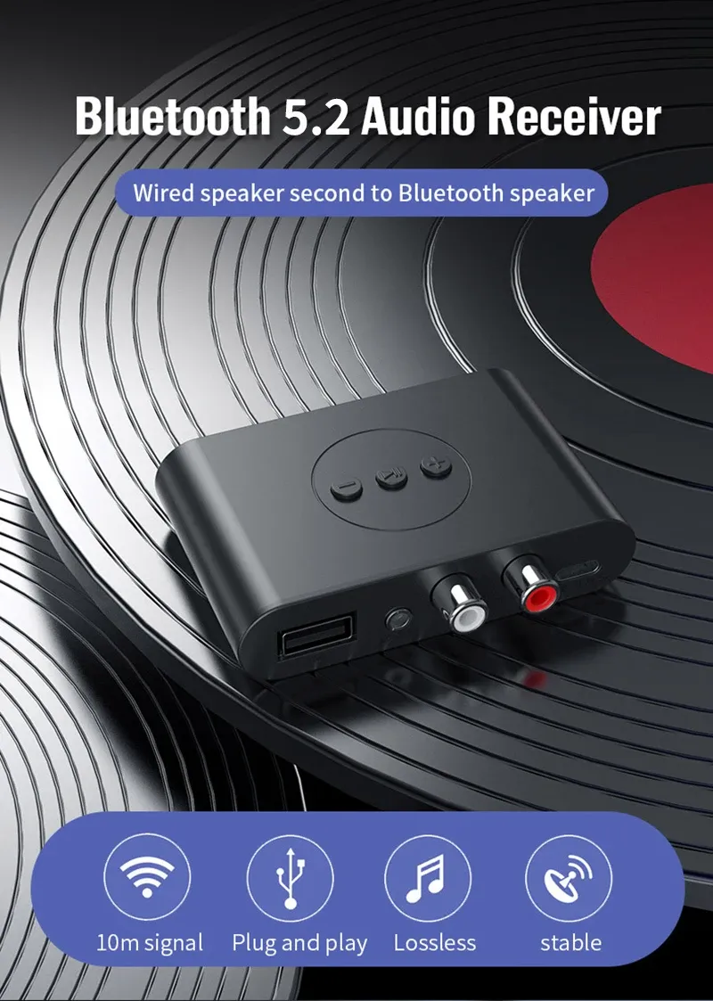 Bluetooth 5.2 NFC Wireless Audio Receiver Adapter with Microphone for Car Speaker Amplifier, 3.5mm AUX & RCA Input, USB Powered Music Streaming showcase 1