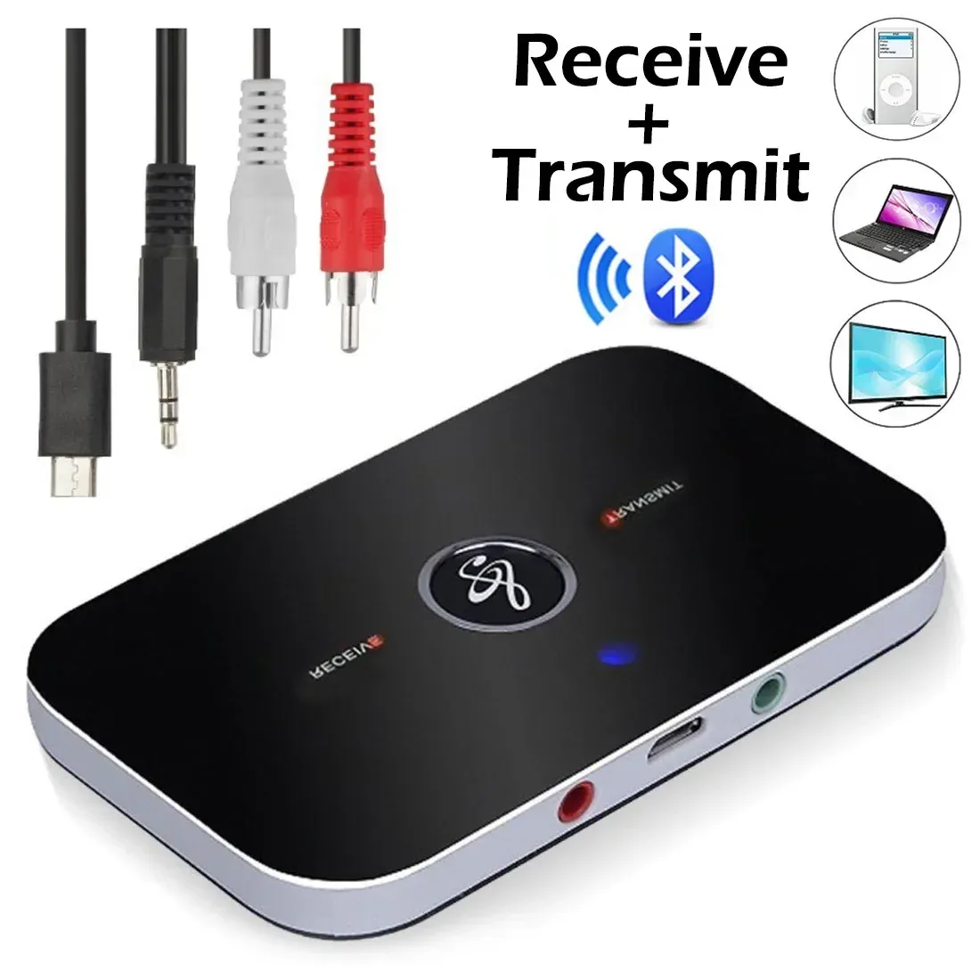 Bluetooth 5.0 Audio Transmitter Receiver Adapter - 3.5mm AUX Jack USB Dongle for Wireless Stereo Music Streaming to Car, PC, TV, Headphones thumbnail 1