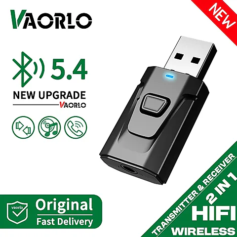 USB Bluetooth 5.4 Audio Transmitter Receiver with MIC, Wireless 3.5mm AUX/RCA Adapter for TV, PC, Home Stereo, Car Music Streaming