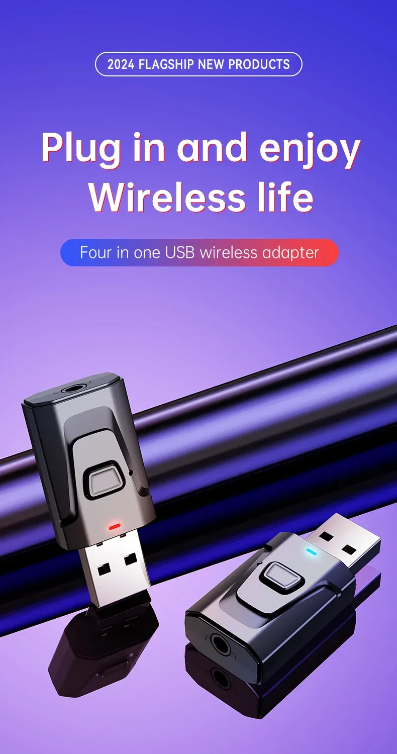 USB Bluetooth 5.4 Audio Transmitter Receiver with MIC, Wireless 3.5mm AUX/RCA Adapter for TV, PC, Home Stereo, Car Music Streaming showcase 1
