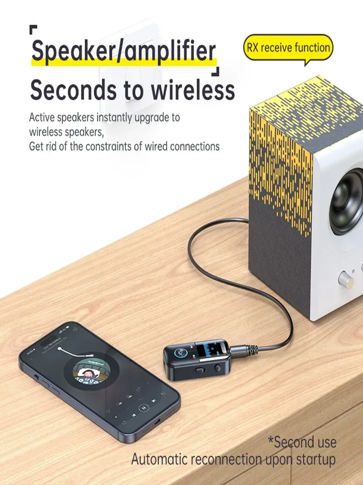 Bluetooth 5.4 Audio Receiver Transmitter with LED Display, 3.5mm Aux Jack for Car, Home Stereo, Headphones, Speakers, TV - Wireless Audio Adapter thumbnail 4