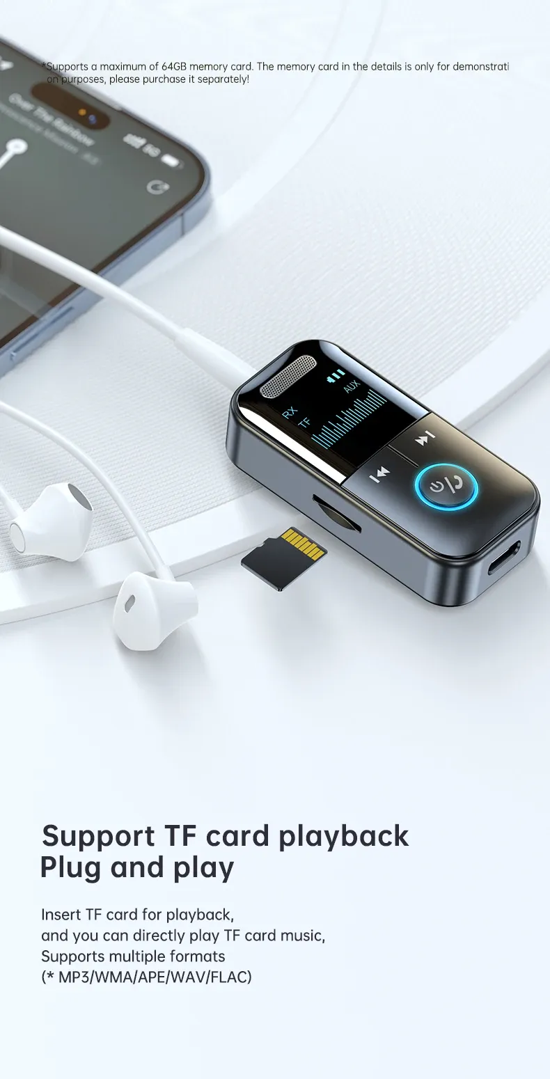Bluetooth 5.4 Audio Receiver Transmitter with LED Display, 3.5mm Aux Jack for Car, Home Stereo, Headphones, Speakers, TV - Wireless Audio Adapter showcase 9