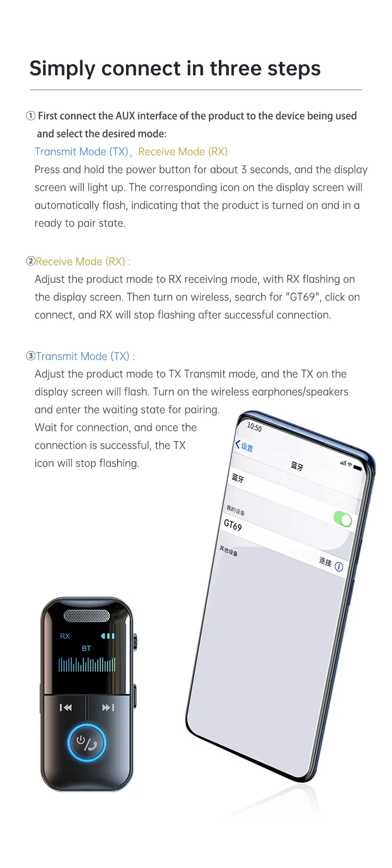 Bluetooth 5.4 Audio Receiver Transmitter with LED Display, 3.5mm Aux Jack for Car, Home Stereo, Headphones, Speakers, TV - Wireless Audio Adapter showcase 17