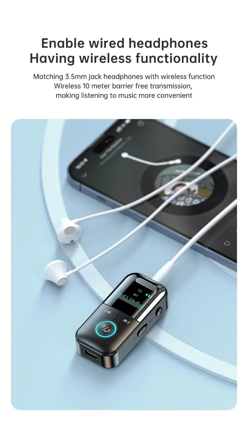 Bluetooth 5.4 Audio Receiver Transmitter with LED Display, 3.5mm Aux Jack for Car, Home Stereo, Headphones, Speakers, TV - Wireless Audio Adapter showcase 11