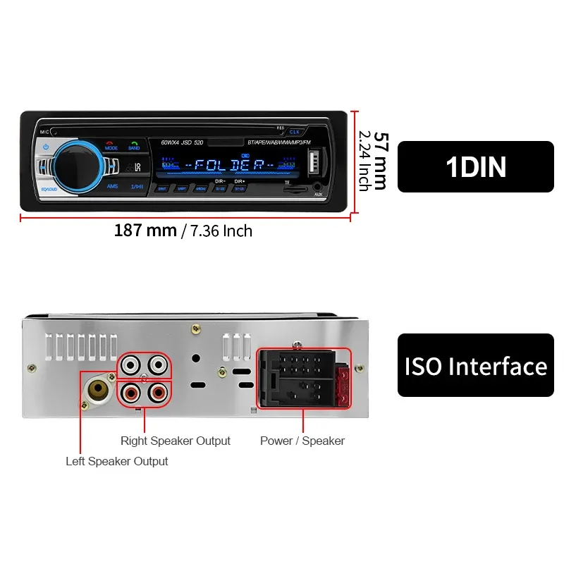 1 Din Car Stereo Radio MP3 Player with Bluetooth, USB/SD Card Input, FM Radio, AUX, and Remote Control - Digital Audio System for Enhanced In-Car Entertainment showcase 6