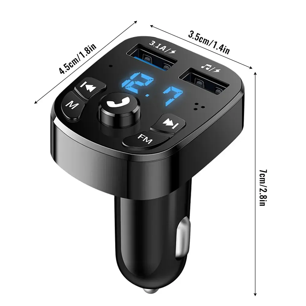 Bluetooth 5.0 Car Charger FM Transmitter with Dual USB Ports, Hands-Free Calling, MP3 Player for Android & iOS Devices - Fast Charging 3.1A showcase 1
