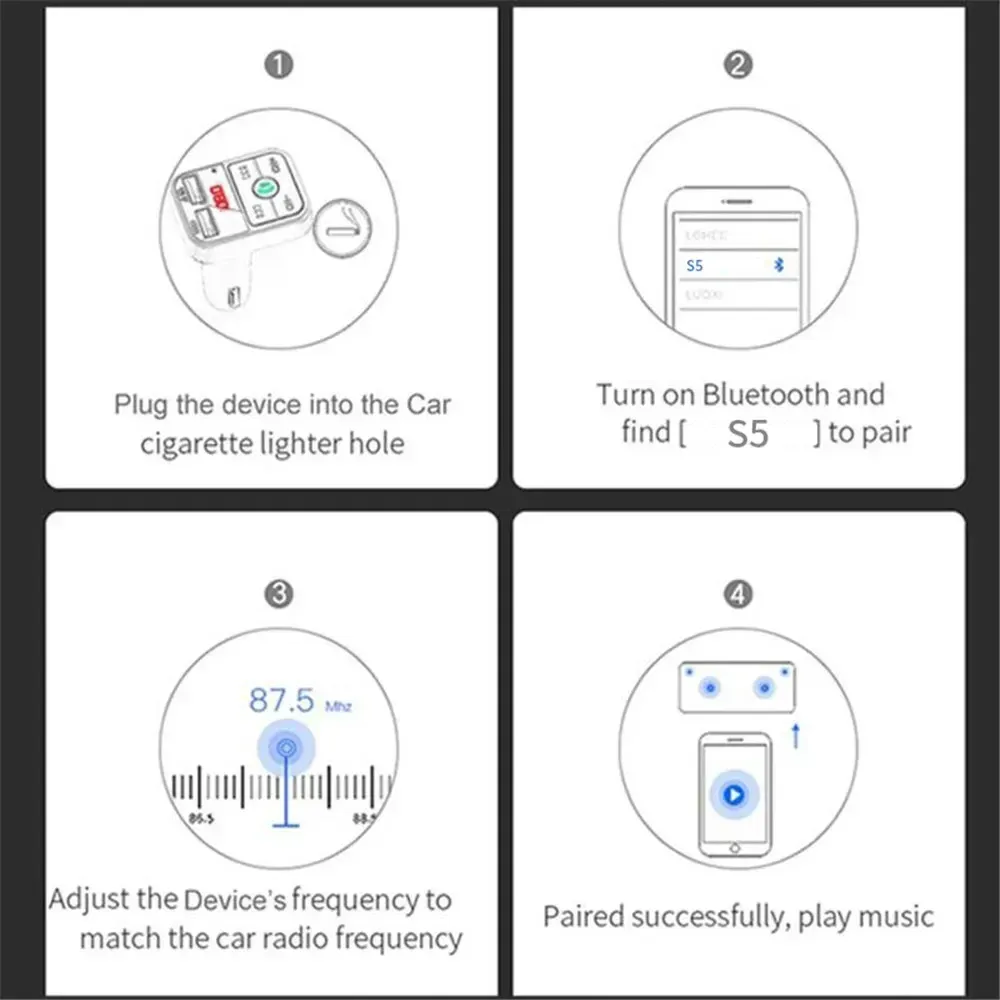 Bluetooth 5.0 Car Charger FM Transmitter with Dual USB Ports, Hands-Free Calling, MP3 Player for Android & iOS Devices - Fast Charging 3.1A showcase 2