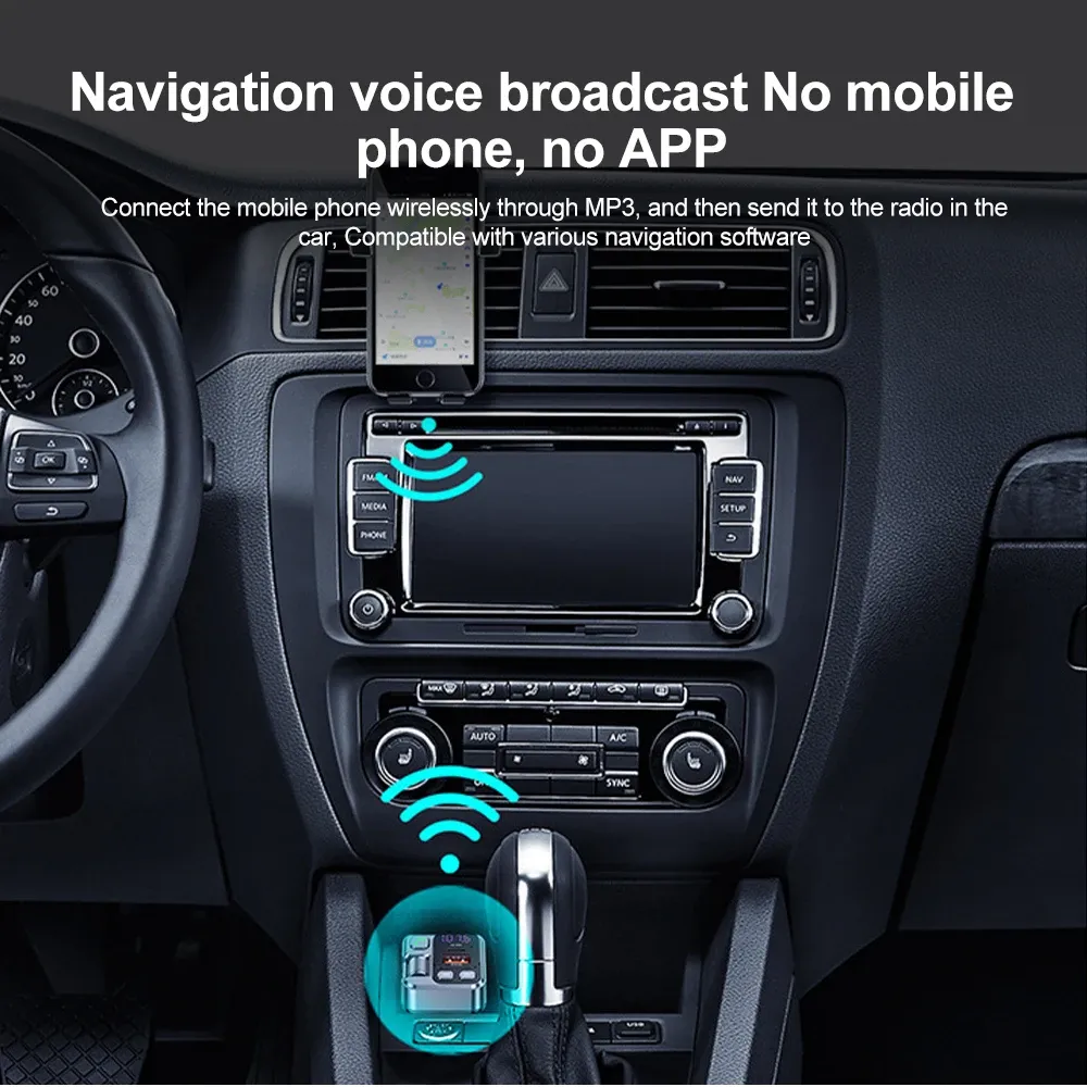 30W PD USB-C Fast Car Charger Bluetooth 5.1 FM Transmitter MP3 Player Handsfree Kit with Large White Screen, Voltage Display, Aux Input, U Disk Playback - Black showcase 7