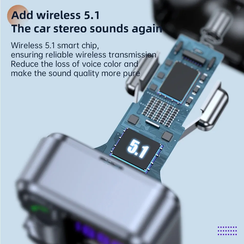30W PD USB-C Fast Car Charger Bluetooth 5.1 FM Transmitter MP3 Player Handsfree Kit with Large White Screen, Voltage Display, Aux Input, U Disk Playback - Black showcase 3