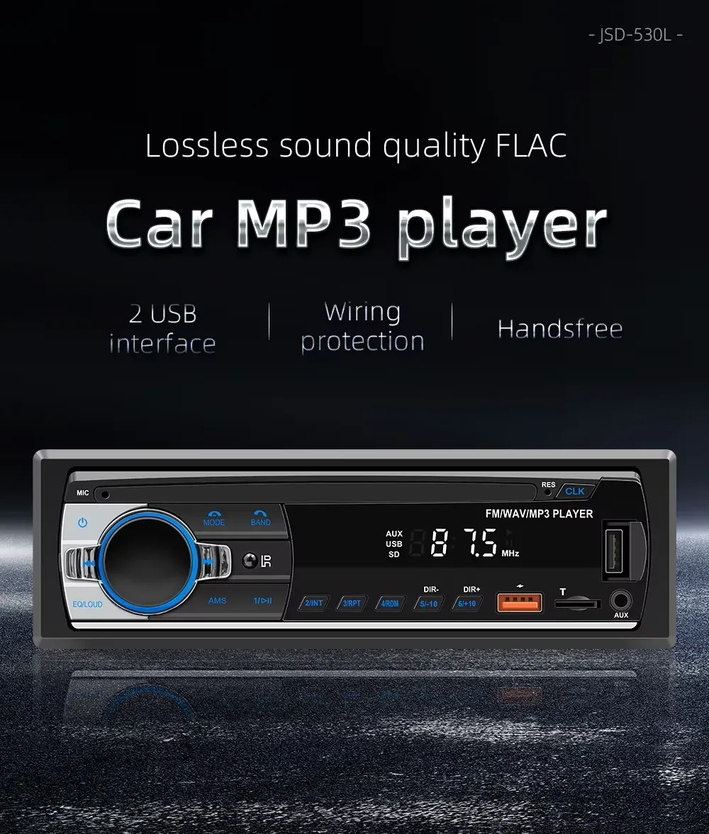 BQCC JSD-530 Double Din Car Stereo MP3 Player with Bluetooth, USB/SD, AUX Input, 60W x 4 FM Radio, APP Control, and Subwoofer RCA Output - Enhance Your Driving Audio Experience thumbnail 2