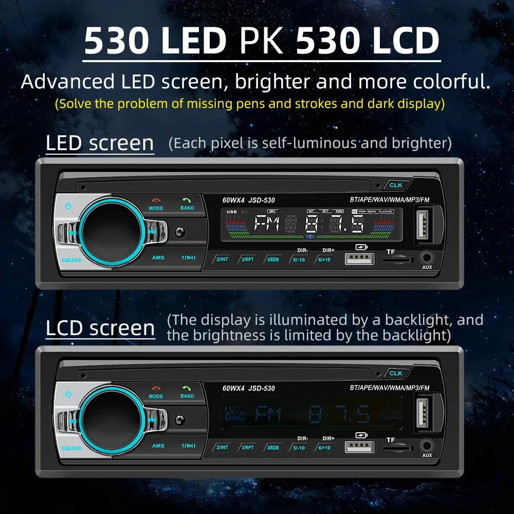 BQCC JSD-530 Double Din Car Stereo MP3 Player with Bluetooth, USB/SD, AUX Input, 60W x 4 FM Radio, APP Control, and Subwoofer RCA Output - Enhance Your Driving Audio Experience showcase 1