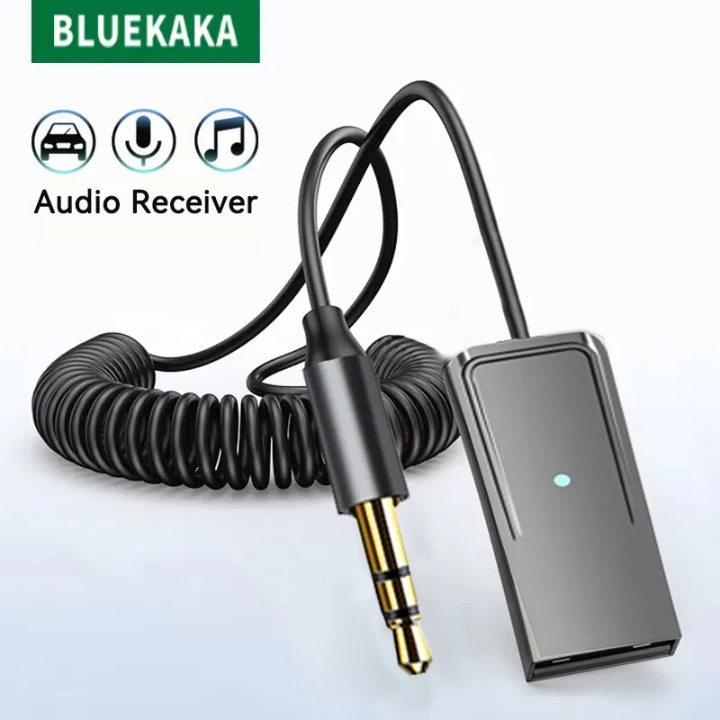 Bluetooth 5.5 Audio Receiver Adapter for Car AUX, USB to 3.5mm Wireless Music Streaming with Microphone for Hands-Free Calls, Hi-Fi Stereo Sound