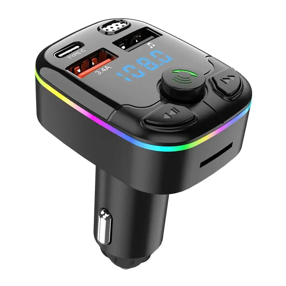 Bluetooth 5.0 Car FM Transmitter PD Type-C QC3.0 Dual USB MP3 Player with Handsfree Calling and Ambient Light, Fast Charging Adapter for Phones & Tablets showcase 7