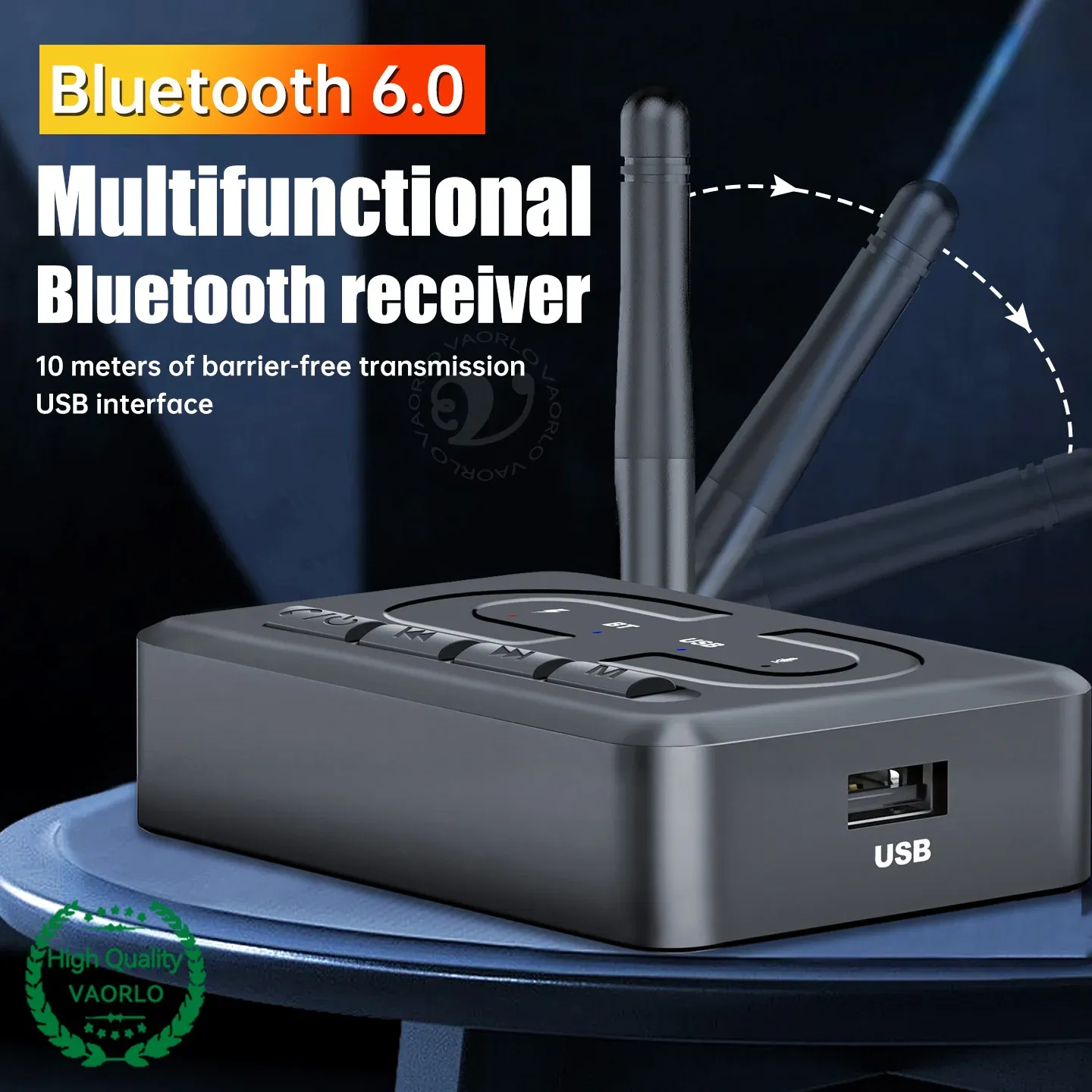 Bluetooth 5.0 Audio Receiver Adapter with HD Microphone & Antenna, USB U-Disk Music Wireless HIFI Stereo for Car Speaker Amplifier, 3.5mm AUX RCA Output thumbnail 4