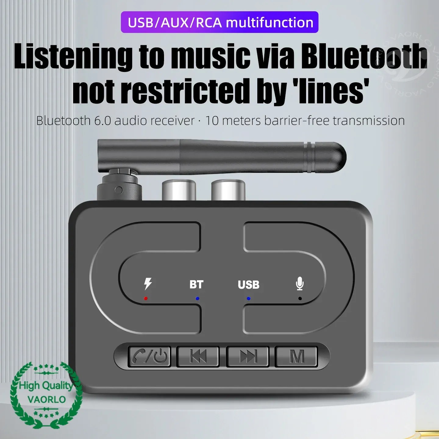 Bluetooth 5.0 Audio Receiver Adapter with HD Microphone & Antenna, USB U-Disk Music Wireless HIFI Stereo for Car Speaker Amplifier, 3.5mm AUX RCA Output thumbnail 6