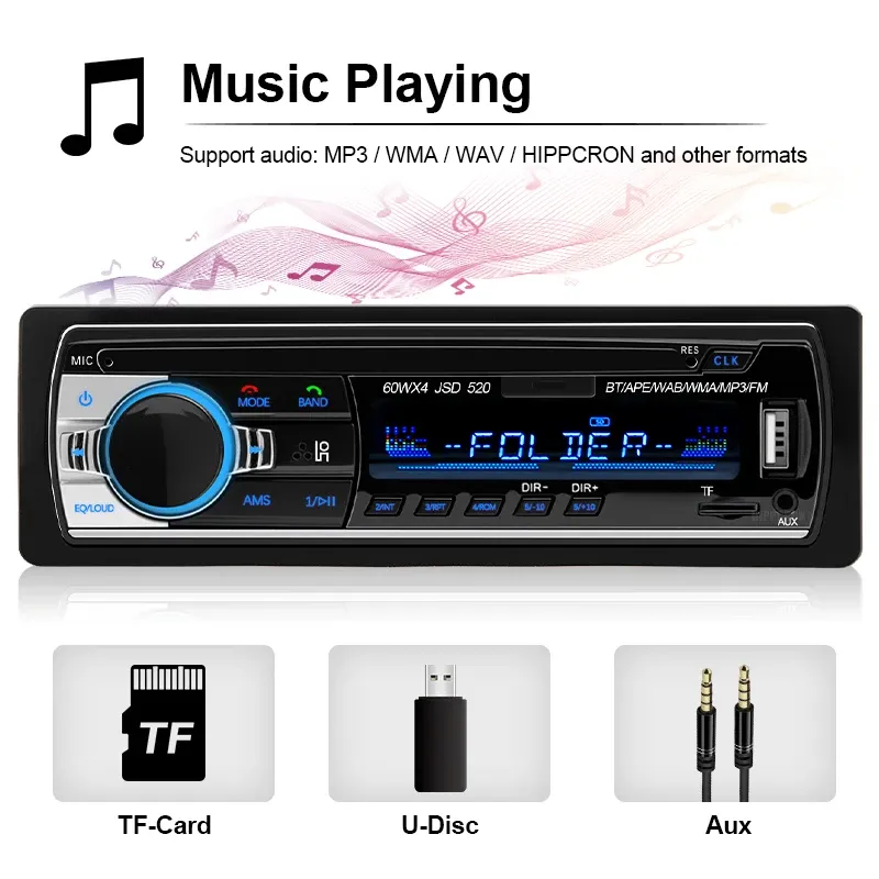 Hippcron 1DIN Car Stereo Multimedia MP3 Player with Bluetooth, FM Radio, USB/SD Input, AUX, and Remote Control - Digital Audio for Your Vehicle thumbnail 5