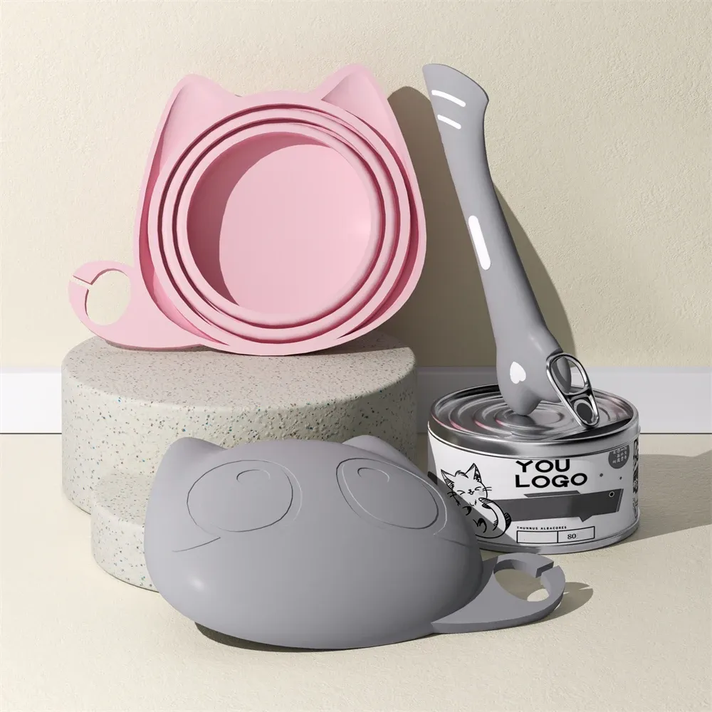 Silicone Cat Food Can Lid and Spoon Set, Multifunctional Pet Wet Food Feeding Scoop with Can Opener, Sealed Pet Food Storage showcase 1