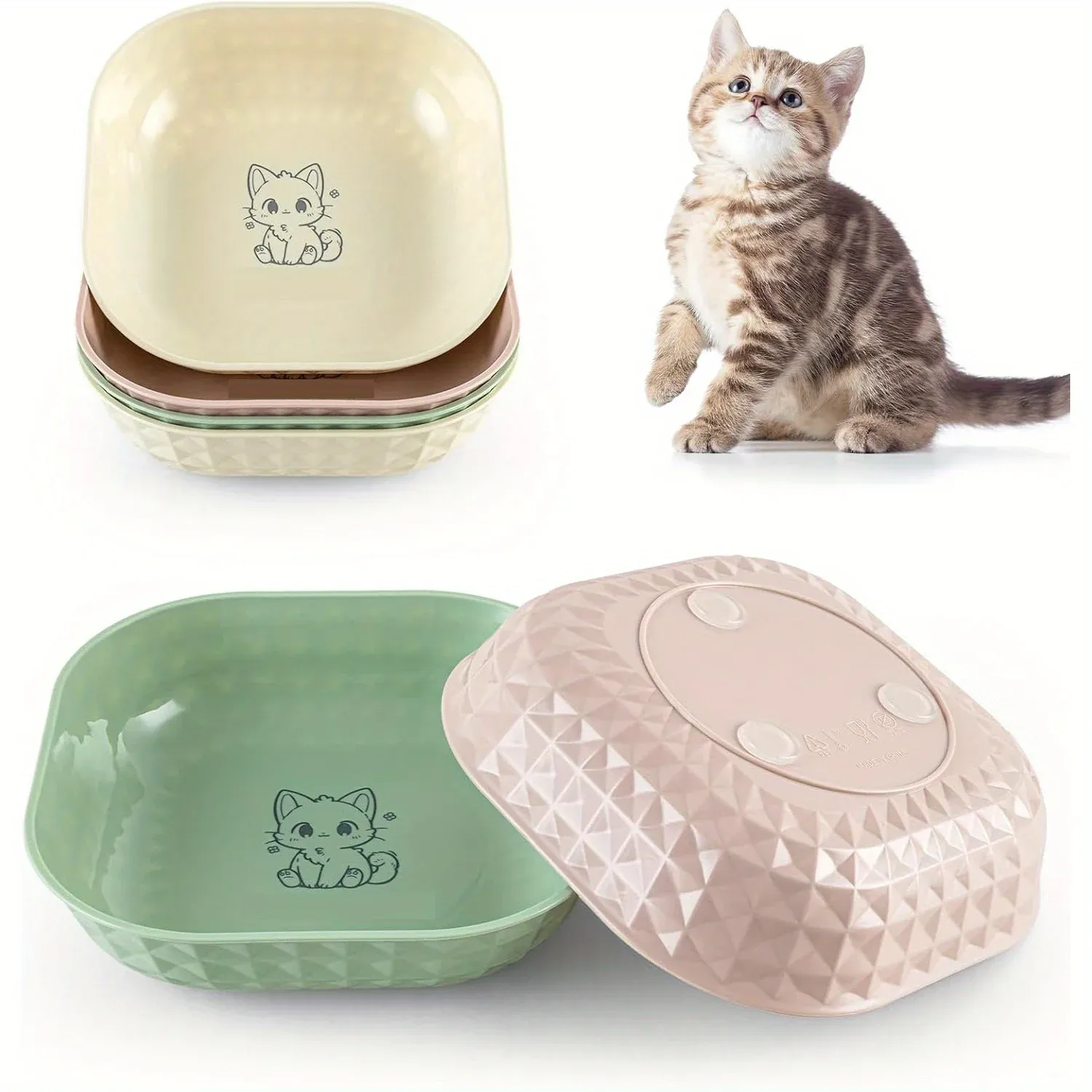 6pcs Non-Slip Cat Bowls Set: Whisker Fatigue Relief Shallow Dishes & 5.5in Wet Food Plates, Anti-Tip Pet Bowls for Indoor Cats thumbnail 1