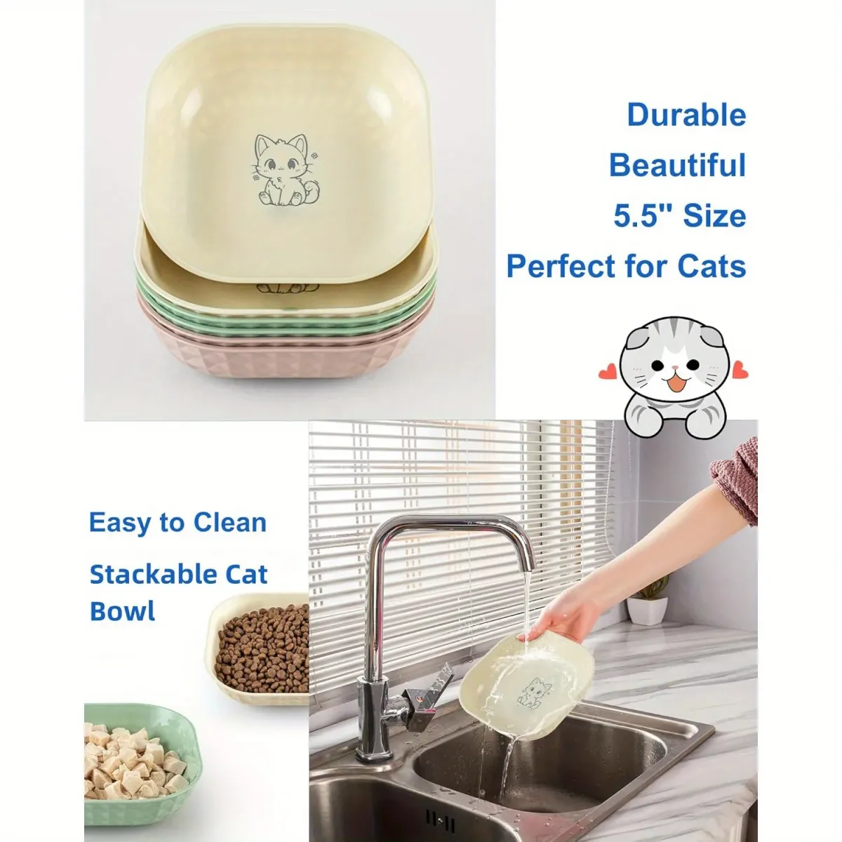 6pcs Non-Slip Cat Bowls Set: Whisker Fatigue Relief Shallow Dishes & 5.5in Wet Food Plates, Anti-Tip Pet Bowls for Indoor Cats showcase 1