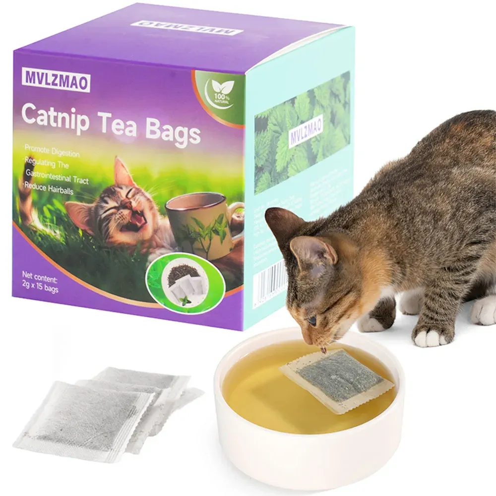 15 Pack Natural Catnip Tea Bags for Cats - Promotes Digestion, Appetite, and Active Play - Dental Health & Hairball Control - Toy & Water Additive thumbnail 1