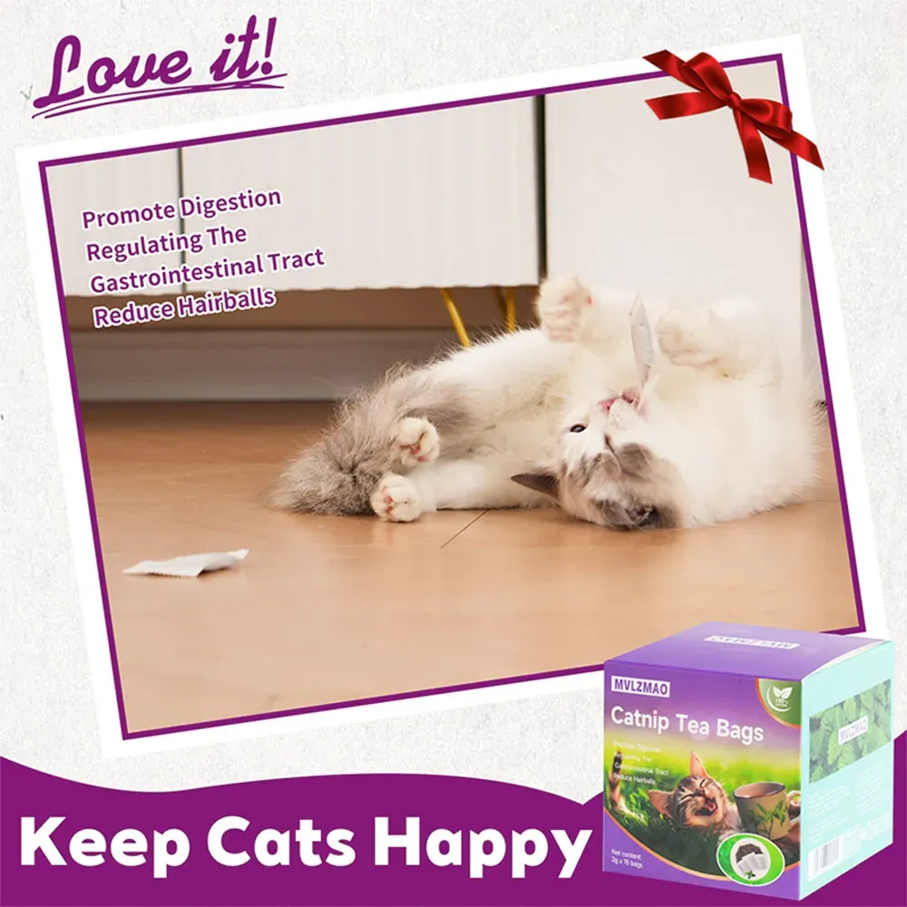 15 Pack Natural Catnip Tea Bags for Cats - Promotes Digestion, Appetite, and Active Play - Dental Health & Hairball Control - Toy & Water Additive thumbnail 2