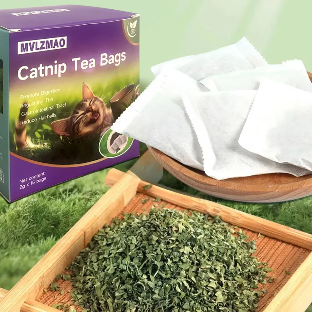 15 Pack Natural Catnip Tea Bags for Cats - Promotes Digestion, Appetite, and Active Play - Dental Health & Hairball Control - Toy & Water Additive showcase 9