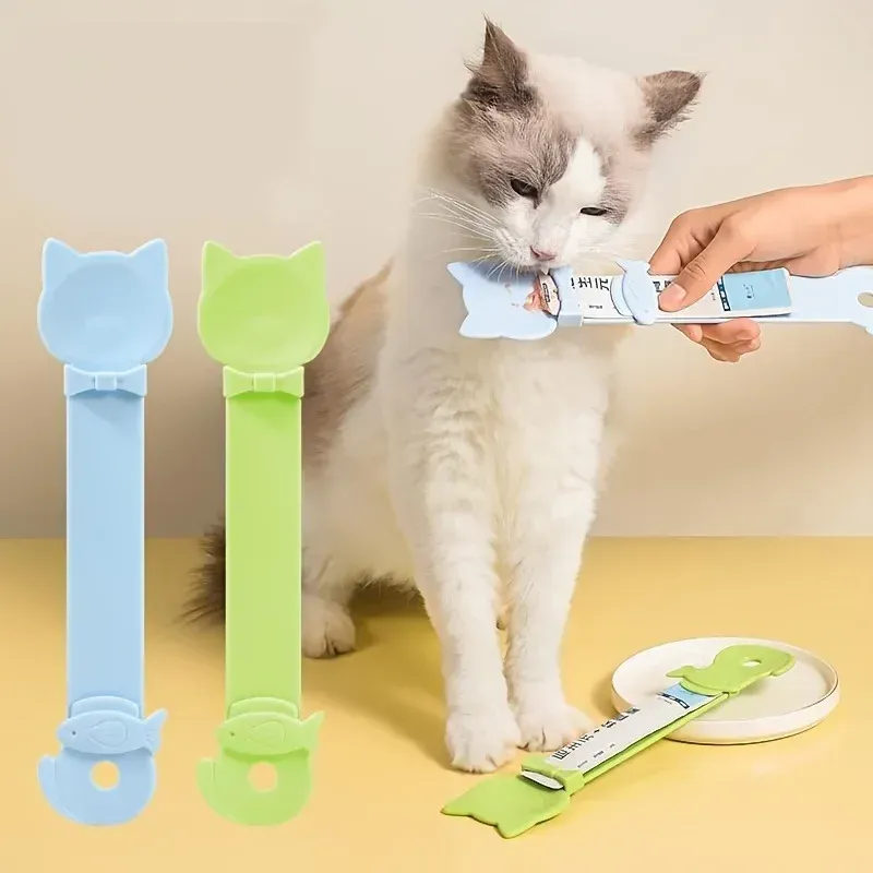 Cat Strip Feeder Spoon with Long Handle, Lickable Wet Food Dispenser for Pets, Squeeze Pet Meat Mud Food Spoon, Essential Pet Supplies thumbnail 1