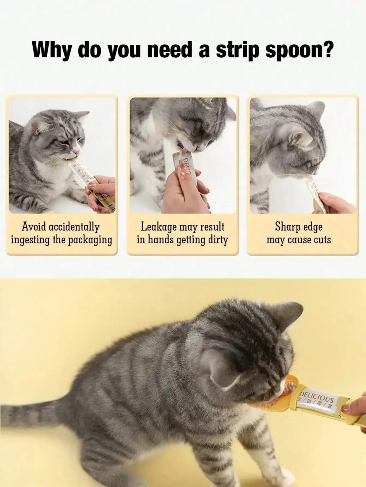 Cat Strip Feeder Spoon with Long Handle, Lickable Wet Food Dispenser for Pets, Squeeze Pet Meat Mud Food Spoon, Essential Pet Supplies showcase 14