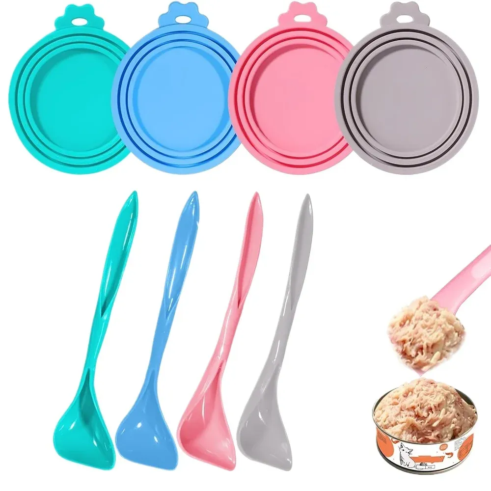 Reusable Silicone Pet Food Can Lids Set - Universal Fit for Cat & Dog Wet Food Cans, Includes Scoop Spoon for Freshness showcase 1