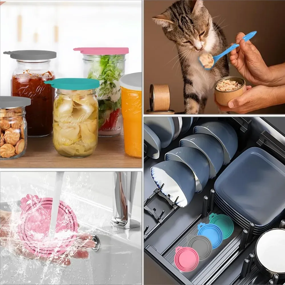 Reusable Silicone Pet Food Can Lids Set - Universal Fit for Cat & Dog Wet Food Cans, Includes Scoop Spoon for Freshness showcase 5