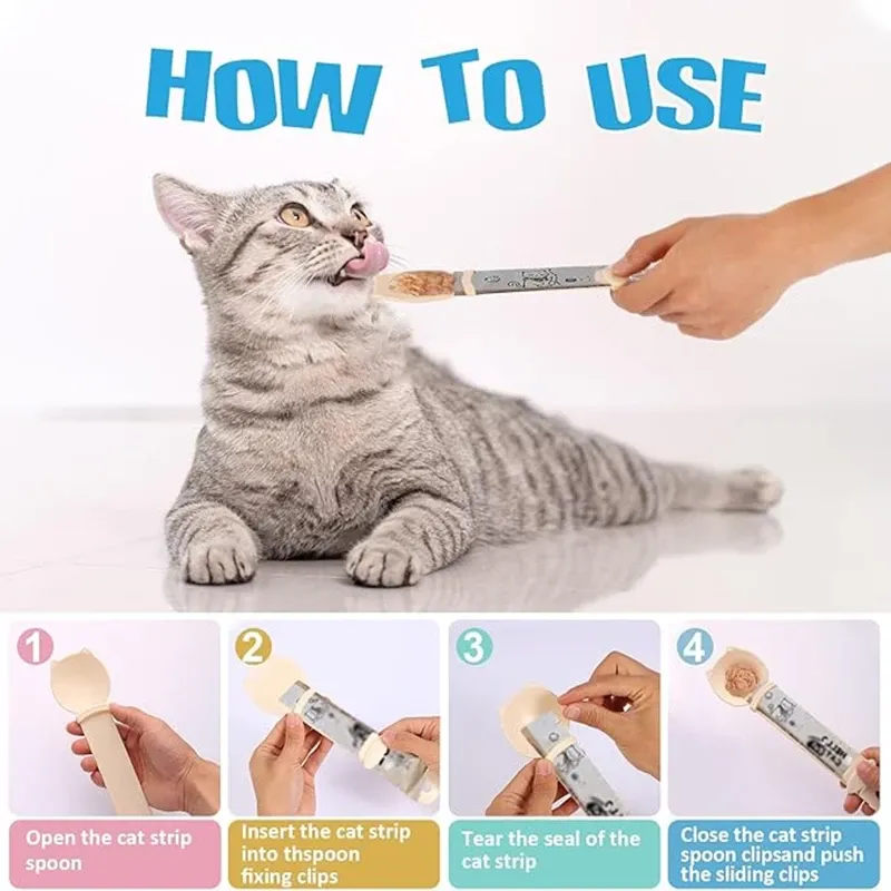 Cat Strip Feeder Spoon - Squeeze Dispenser for Wet Food & Treats, Mess-Free Pet Feeding Tool, Candy Color, 24.5cm thumbnail 2