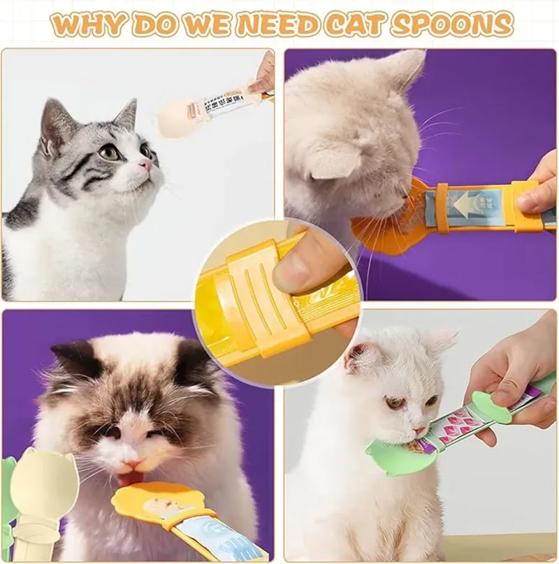 Cat Strip Feeder Spoon - Squeeze Dispenser for Wet Food & Treats, Mess-Free Pet Feeding Tool, Candy Color, 24.5cm thumbnail 3