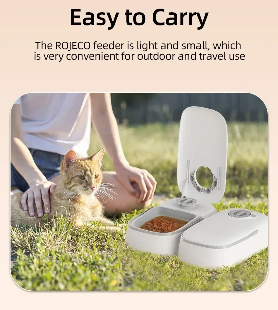 Automatic Dual Bowl Pet Feeder for Dogs & Cats | Timed Wet/Dry Food Dispenser with Ice Pack & Alarm Clock | Portable & Easy Clean Pet Food Solution showcase 14