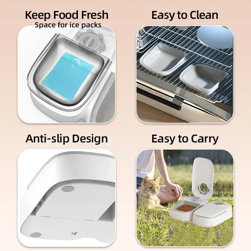 Automatic Dual Bowl Pet Feeder for Dogs & Cats | Timed Wet/Dry Food Dispenser with Ice Pack & Alarm Clock | Portable & Easy Clean Pet Food Solution thumbnail 6